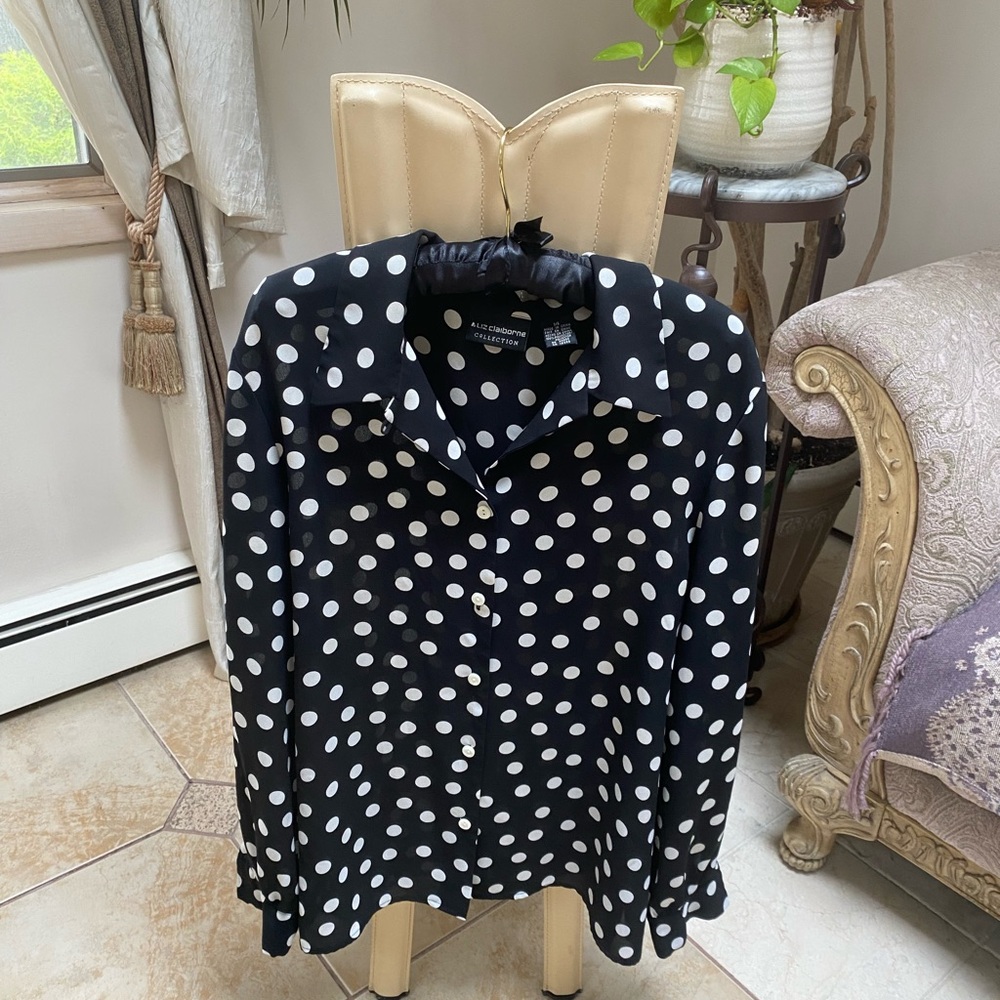 Liz Claiborne Black and White Polka Dot Shirt size 14
